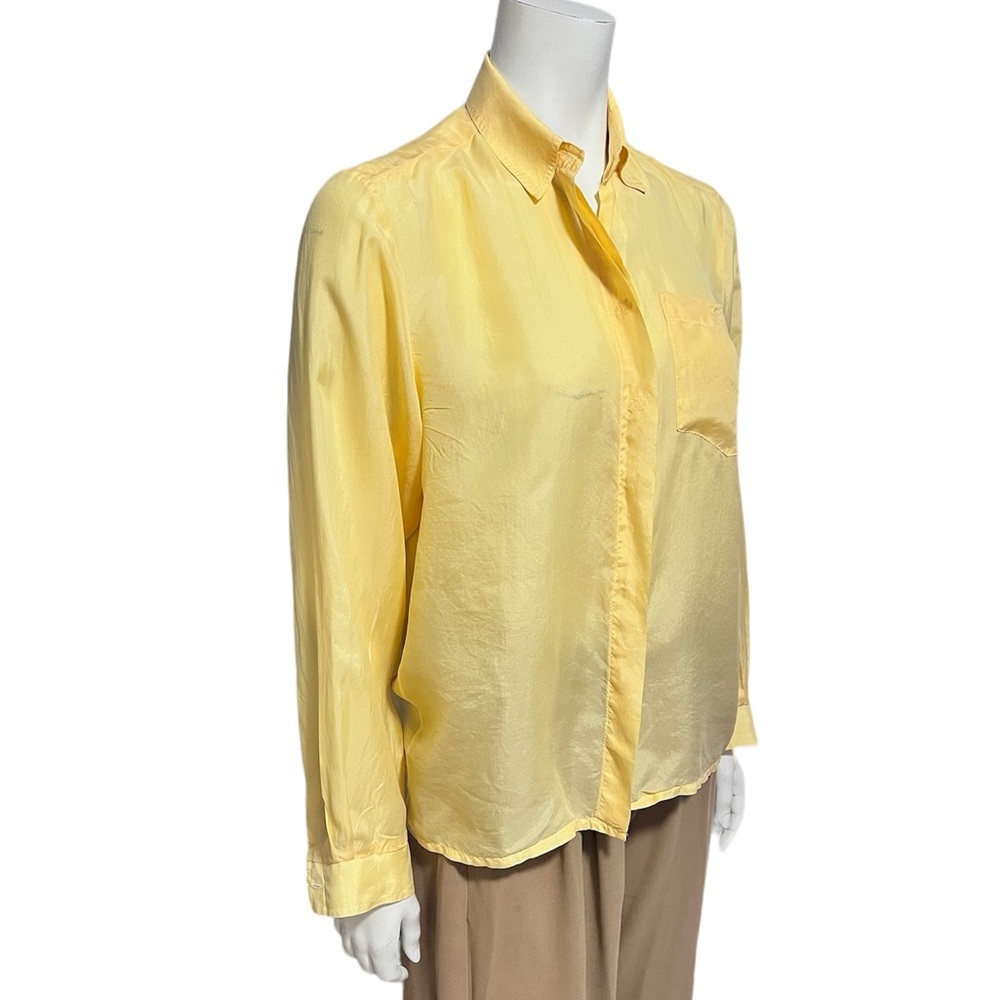Silk Button Up Long Sleeved Shirt Size S/M Yellow